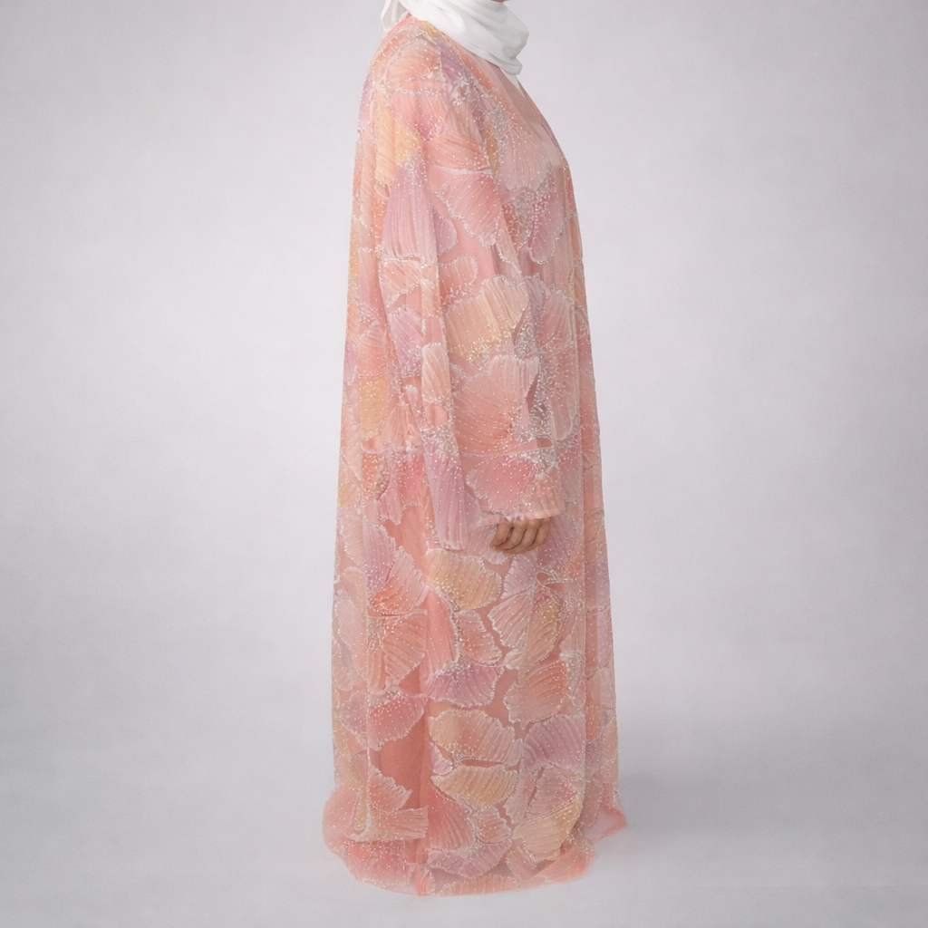 Sunset Ginko Sheer Beaded Abaya