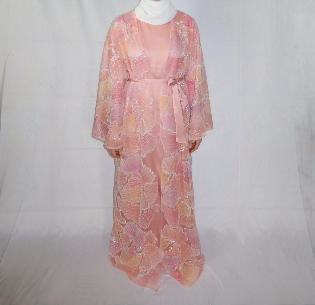 Sunset Ginko Sheer Beaded Abaya