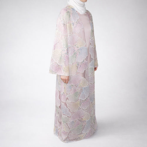 Pastel Ginko Sheer Beaded Abaya