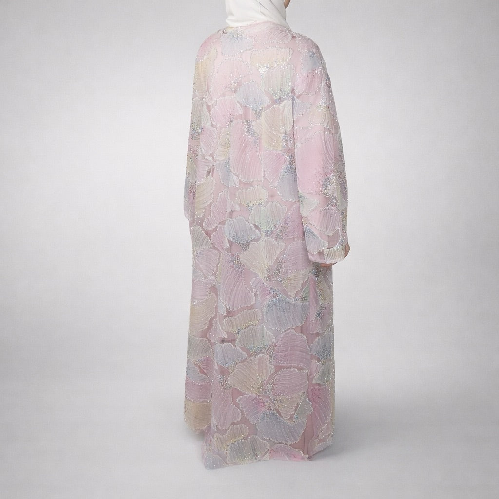 Pastel Ginko Sheer Beaded Abaya