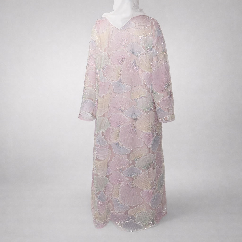 Pastel Ginko Sheer Beaded Abaya