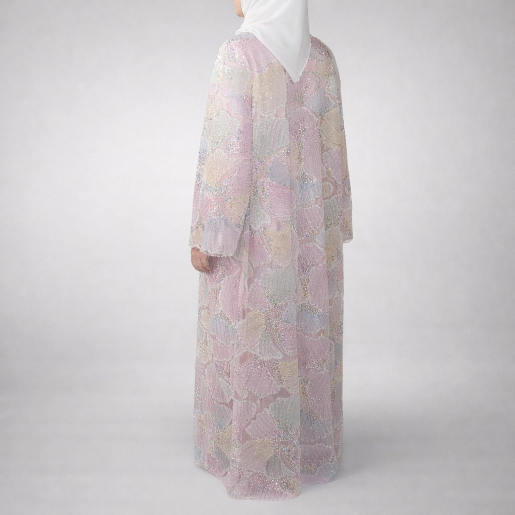 Pastel Ginko Sheer Beaded Abaya