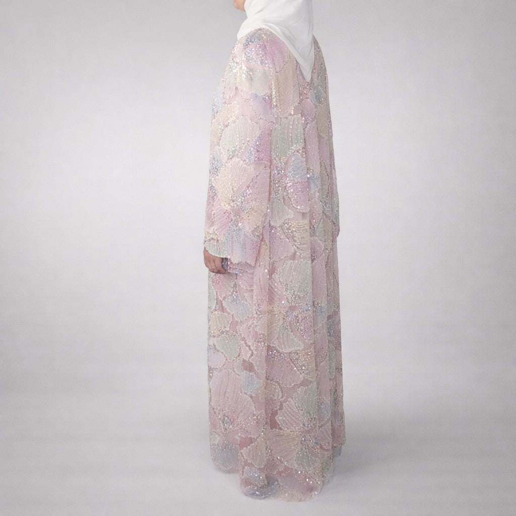 Pastel Ginko Sheer Beaded Abaya