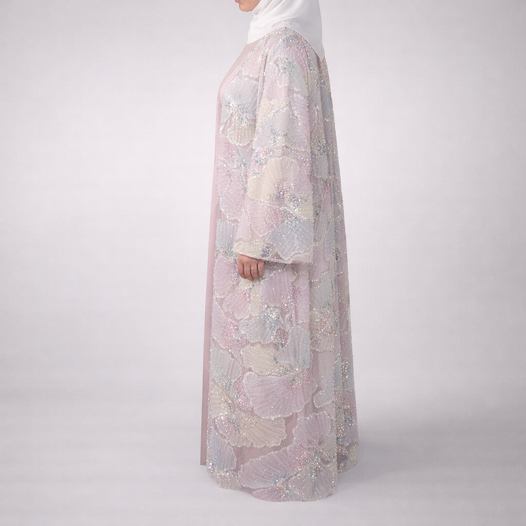 Pastel Ginko Sheer Beaded Abaya