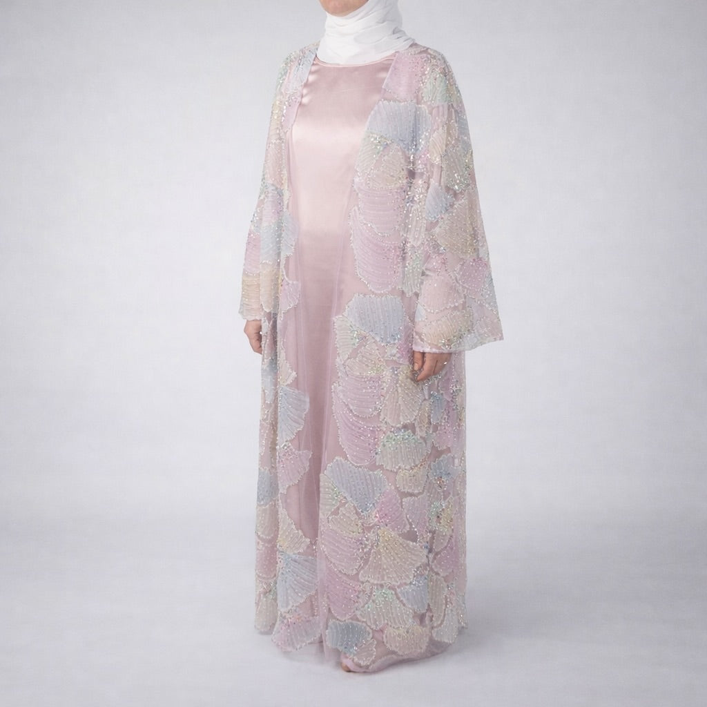 Pastel Ginko Sheer Beaded Abaya