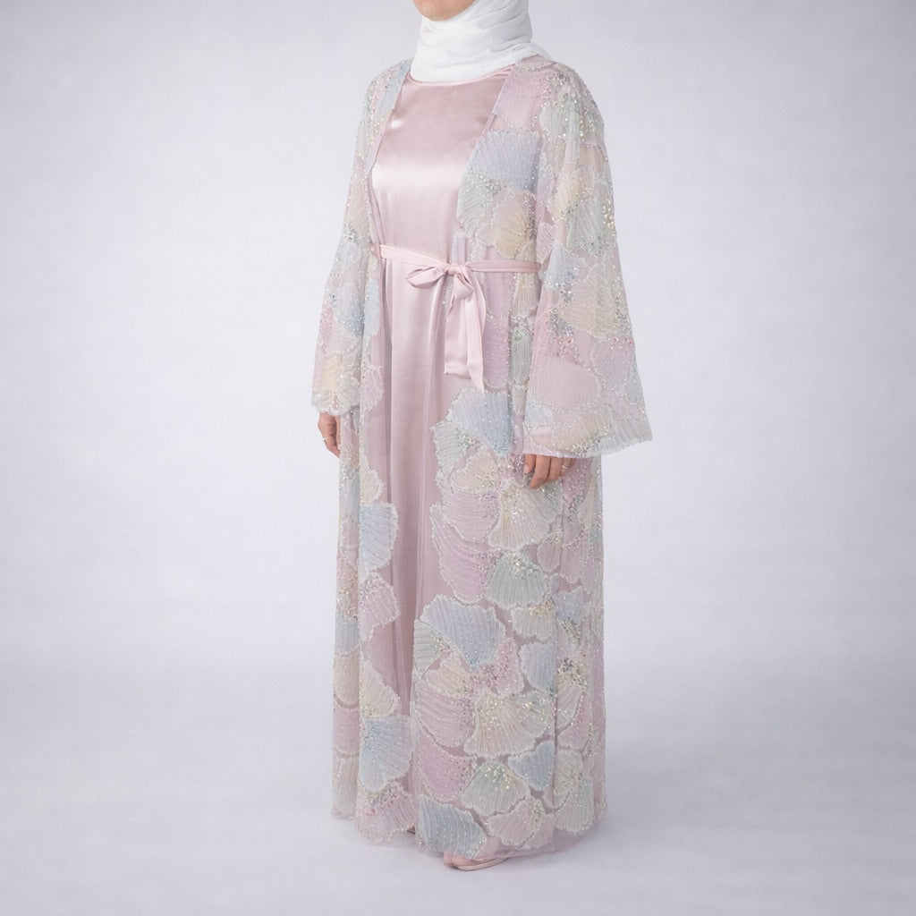 Pastel Ginko Sheer Beaded Abaya