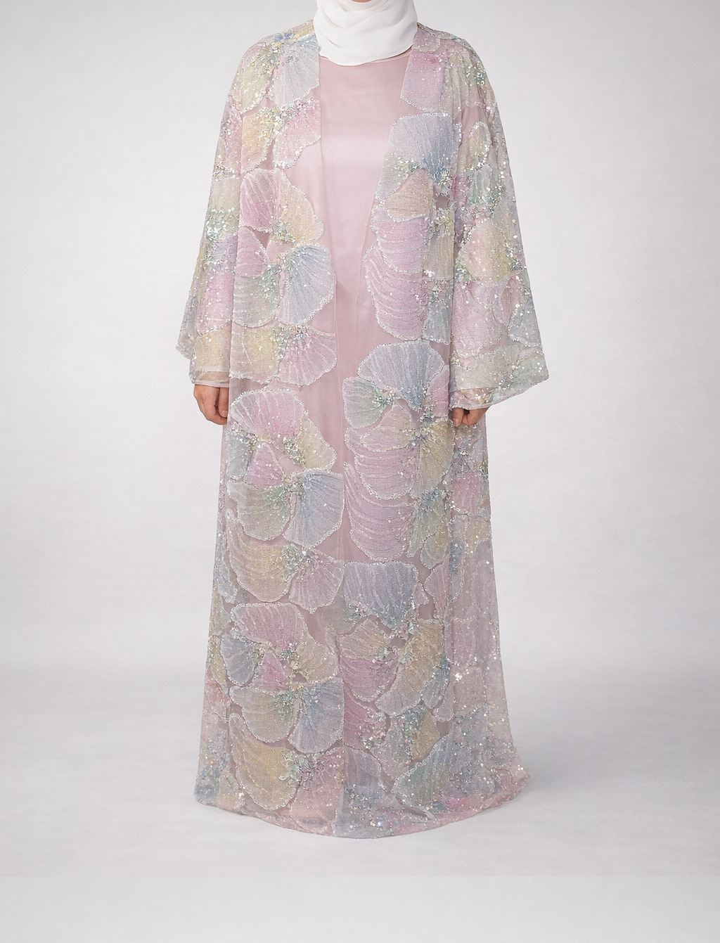 Pastel Ginko Sheer Beaded Abaya